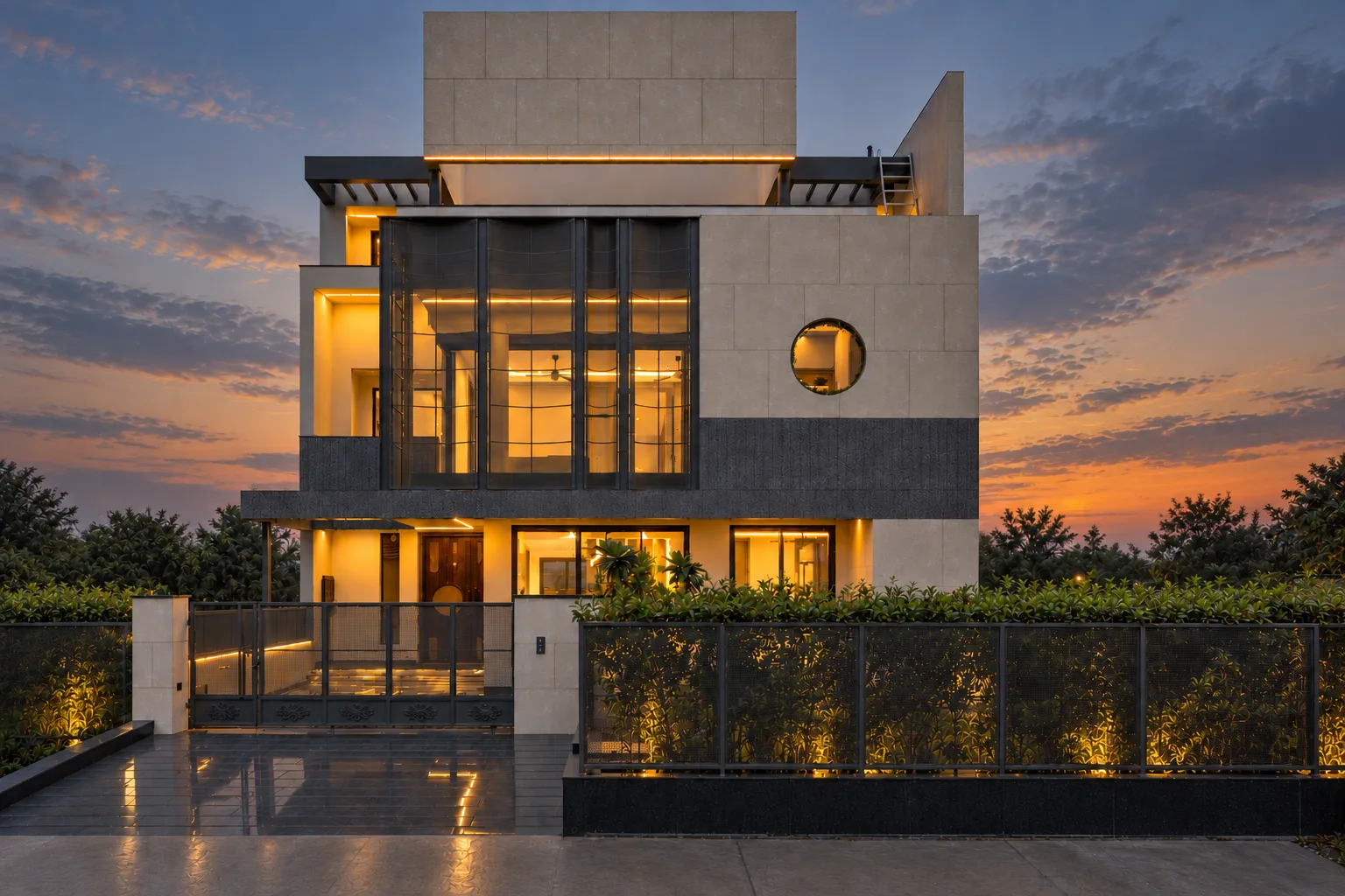 Sector 79 Kothi Illuminated Twilight Elevation